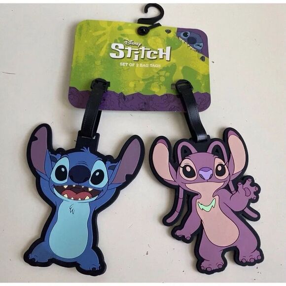 Set Of 2 Disney  Stitch And Angel Luggage Tag Travel Bag Tags Rubber NEW - Picture 1 of 10